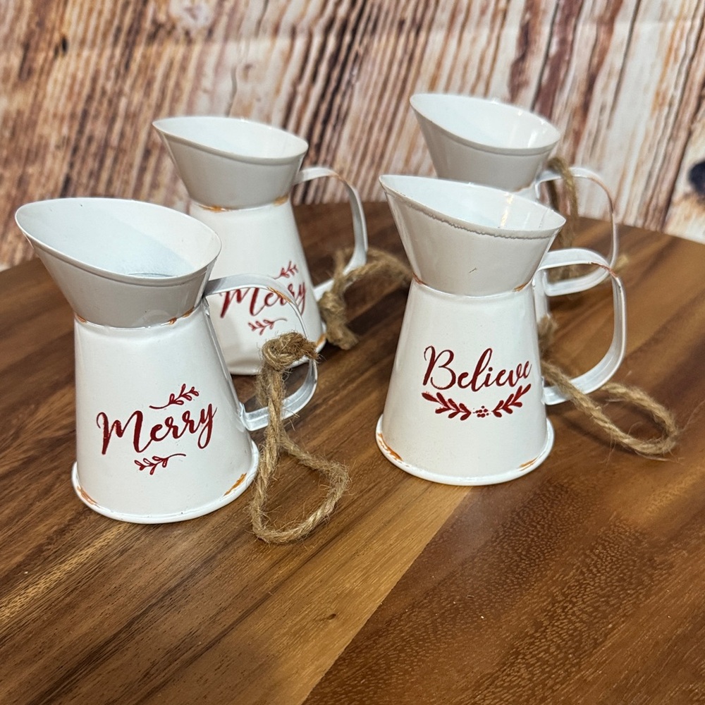 Festive White and Red Holiday Ornaments Set